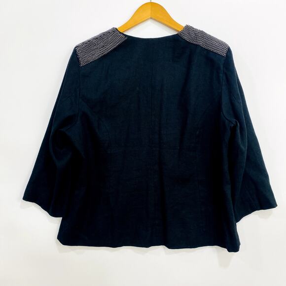 Chico's Chained Galloway Jacket Womens Size 3 Lined Black 3/4 Linen Blend Career - Picture 3 of 10